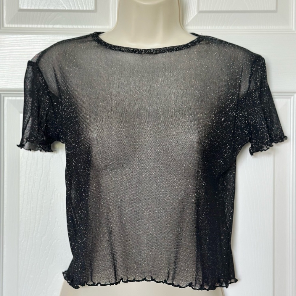 Brandy Melville Black Glitter Sheer Tee